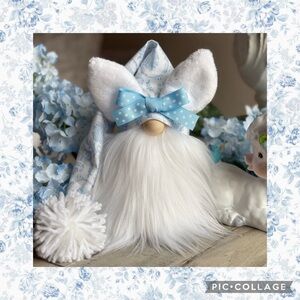 🐰Blue Floral Easter Bunny Gnome, Easter Decoration